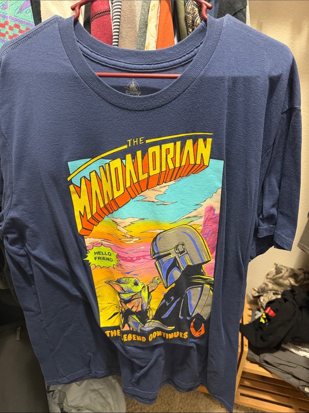 Disney The Mandalorian Graphic Tee - Navy Blue with Yellow & Teal Print